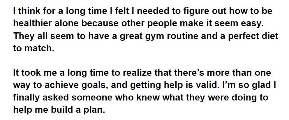 A quote from Ranada about how fitness journeys don't look the same